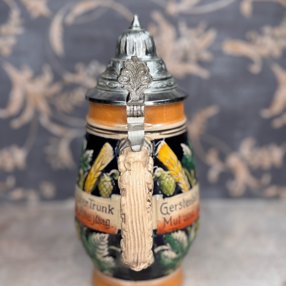Vintage West German Beer Stein Pewter Lid Tavern Scene Relief Breweriana - Picture 6 of 11